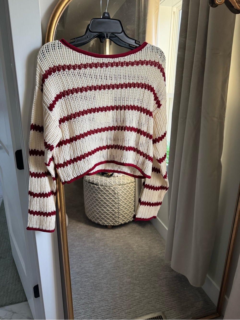 idem ditto Burgundy & Cream Striped Crewneck Sweater